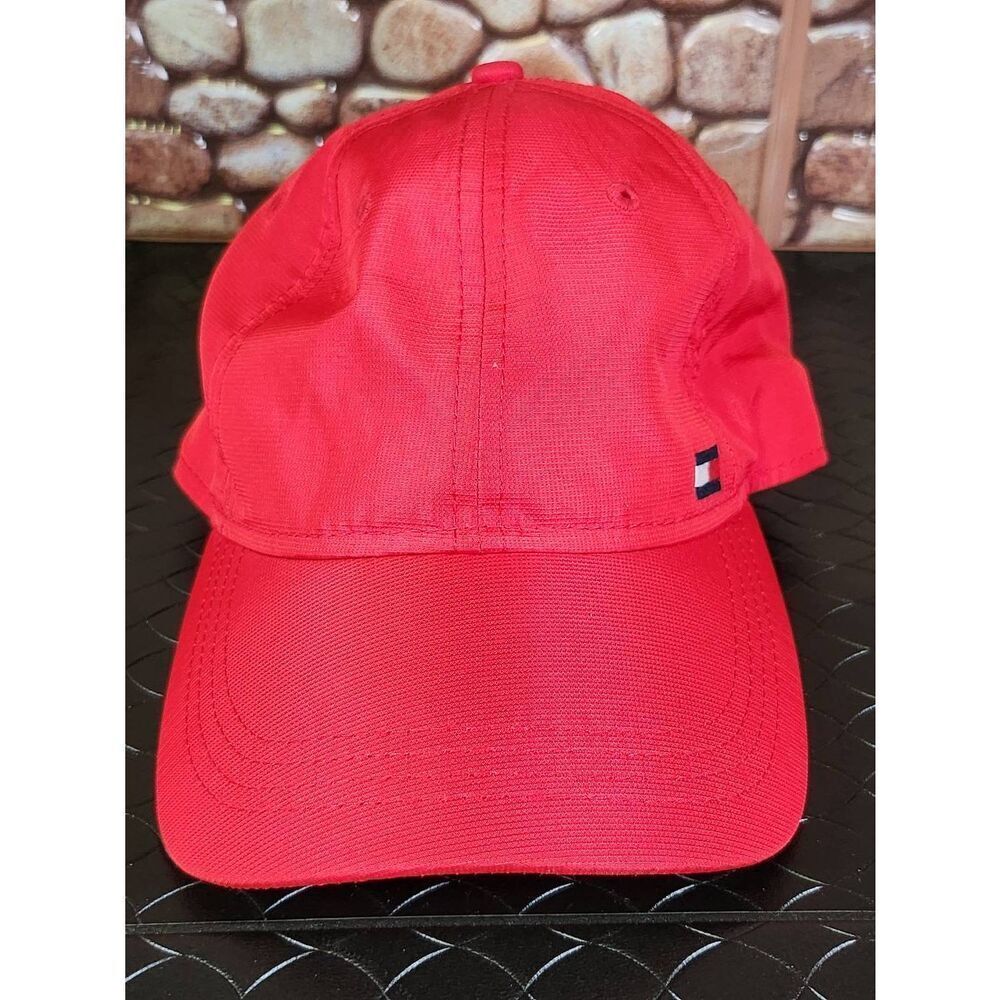 Tommy HIlfiger Hat Cap Strap Back Red Blue Flag Spell Out Logo Casual Mens